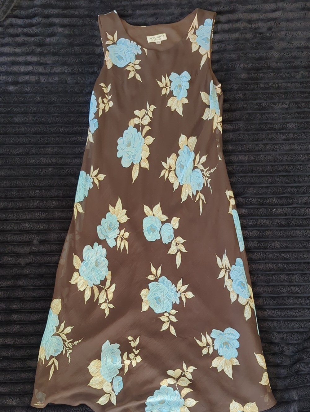 Y2K Studio I Chocolate Slip Dress With Powder Blue Flowers Women's Size 16P